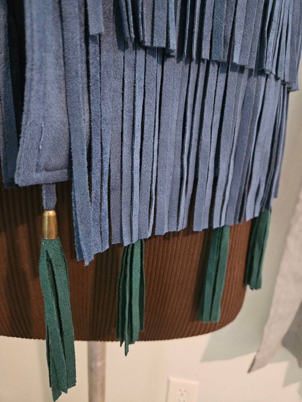 Vintage V Cristina Blue Fringe Vest with Tassels, Size XL - Picture 8 of 8